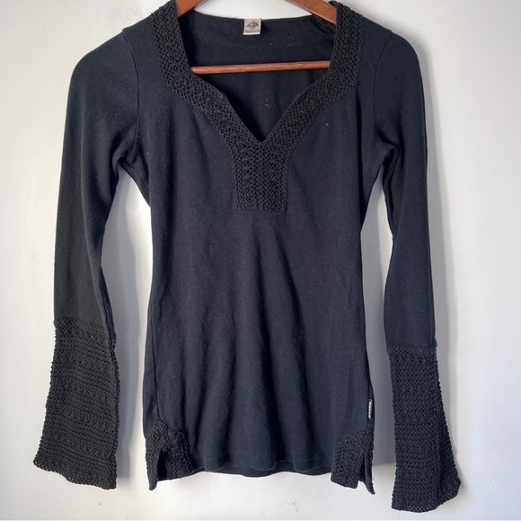 Prana Top Flair Sleeve Crochet Womens Size Small - Picture 1 of 7